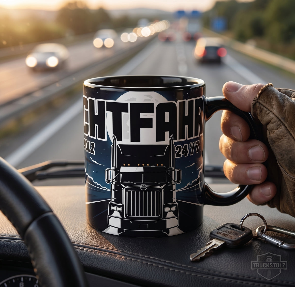 TRUCKSTOLZ® „Nachtfahrer“ Keramiktasse (11oz)