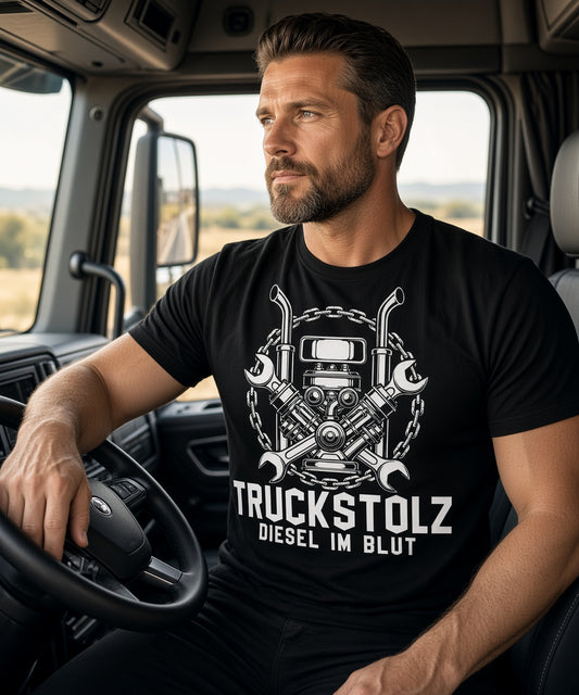 TRUCKSTOLZ® „Diesel im Blut“ T-Shirt – V8 Power // Pure Kraft