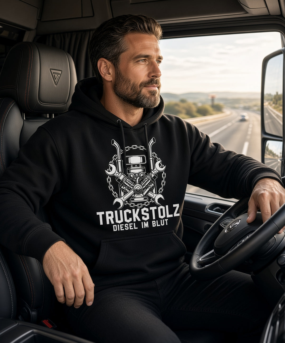 TRUCKSTOLZ® „Diesel im Blut“ Hoodie – V8 Power // Schwerer Kapuzenpullover