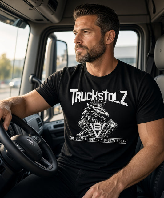 TRUCKSTOLZ® „König der Autobahn“ T-Shirt – V8 Power // Unbezwingbar