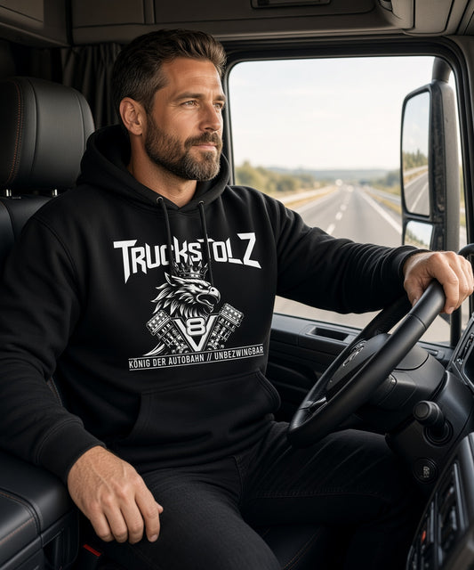 TRUCKSTOLZ® „Unbezwingbar“ Hoodie – König der Autobahn // V8 Edition