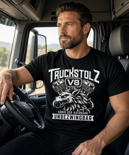 TRUCKSTOLZ® „König der Autobahn“ T-Shirt – V8 Power // Unbezwingbar