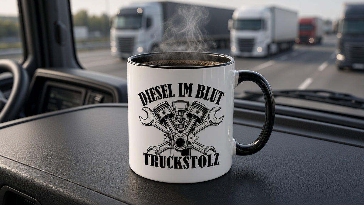 TRUCKSTOLZ® Kaffeebecher „Diesel im Blut“ – 11 oz Trucker Tasse